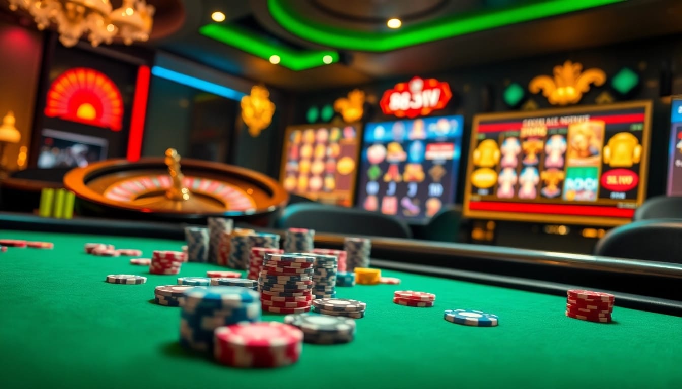 Experience thrilling gaming at 68VIP with lavish poker tables and vibrant slot games.