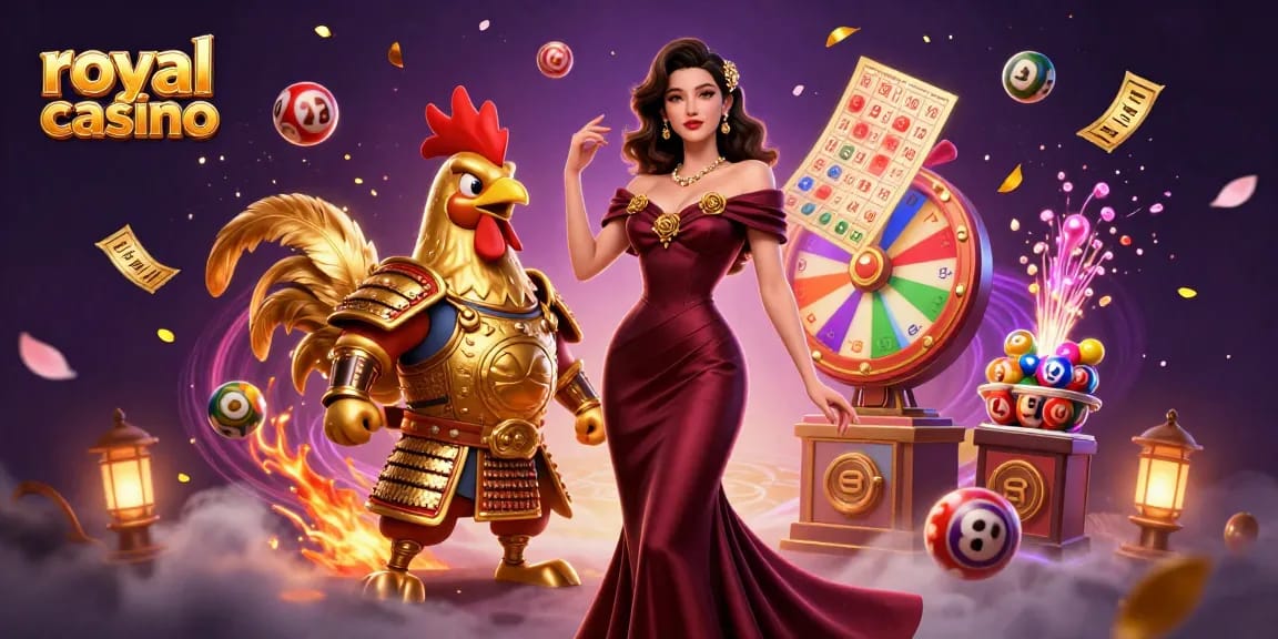 Experience the thrill of royal casino in this vibrant scene with a glamorous character and gaming elements.