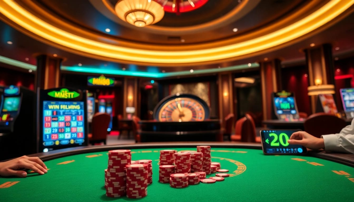 mm88 casino tables with poker chips and cards creating an exciting atmosphere