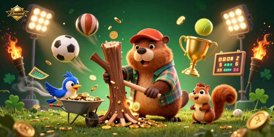 Baccarat players enjoying a fun and dynamic scene with golden coins and sports elements flying around