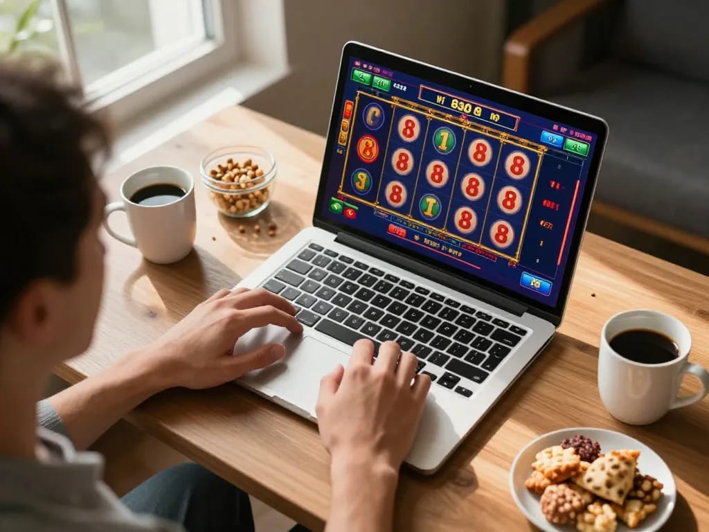Experience thrilling gameplay with open 88 on a laptop in a cozy home setting, highlighting strategy and fun.