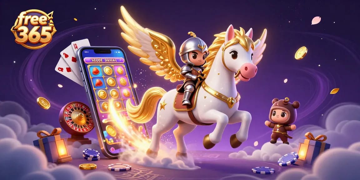 Experience thrilling gameplay with free credit 365 in a vibrant 3D casino scene.