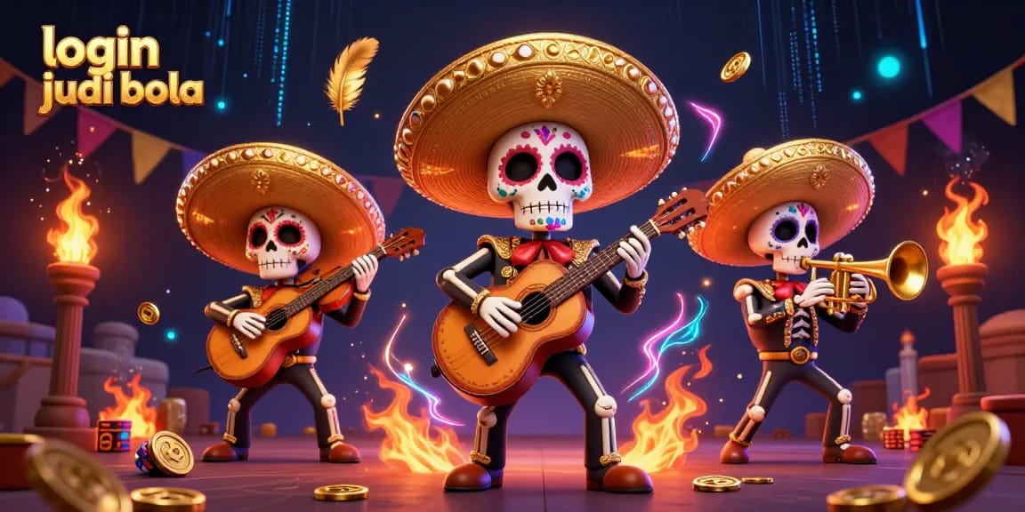 Engage with "login judi bola" in a vibrant 3D scene of a mariachi band amidst dynamic betting elements.