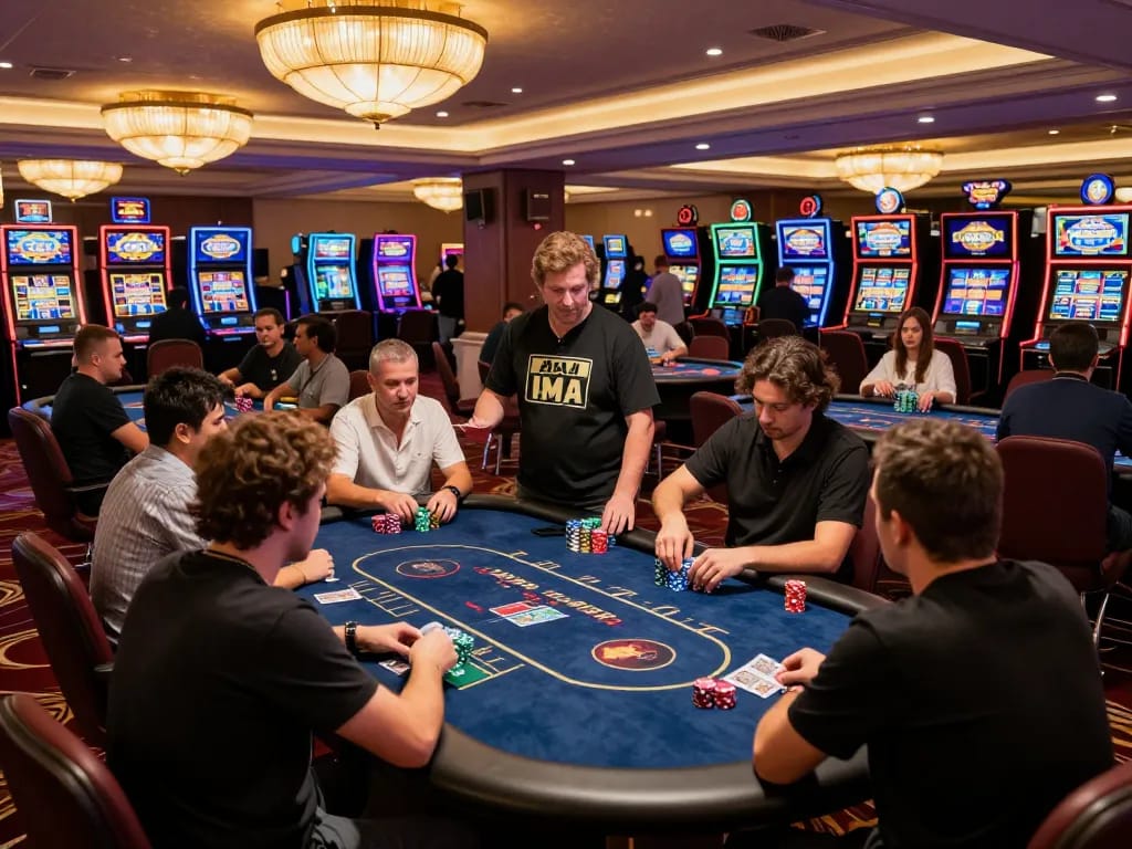 Players engaging in lively poker games at zkjj188 casino, showcasing excitement and strategy.