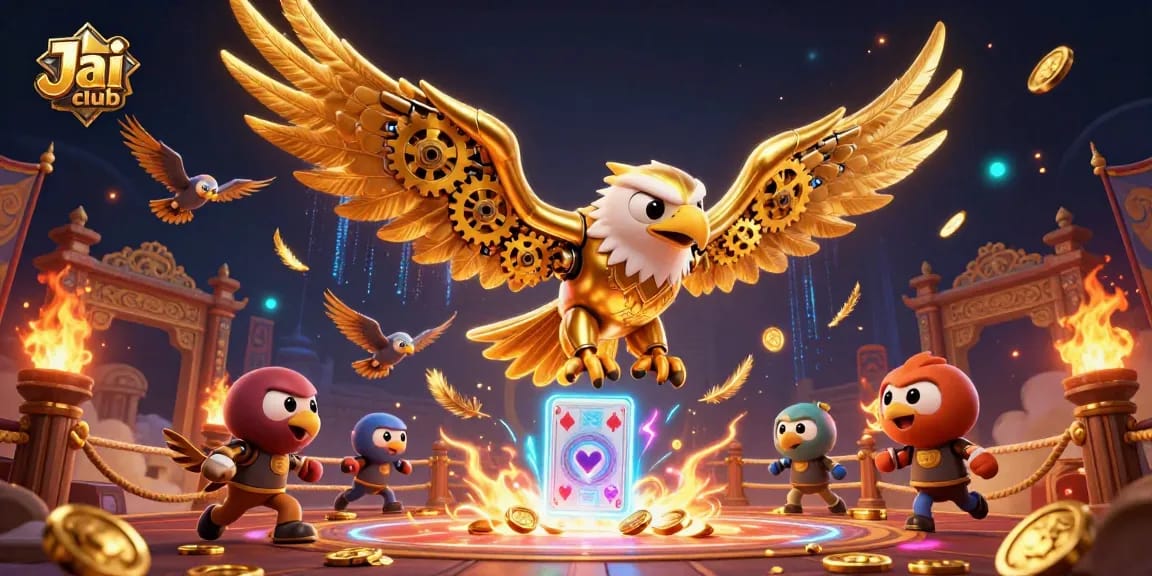 Experience thrilling action at Jai club with a cybernetic eagle diving through holographic cards!