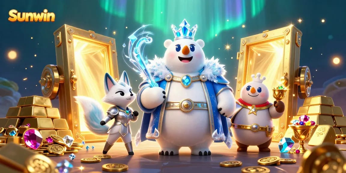 Join Sunwin's treasure hunt in this vibrant and dynamic casino-themed scene!