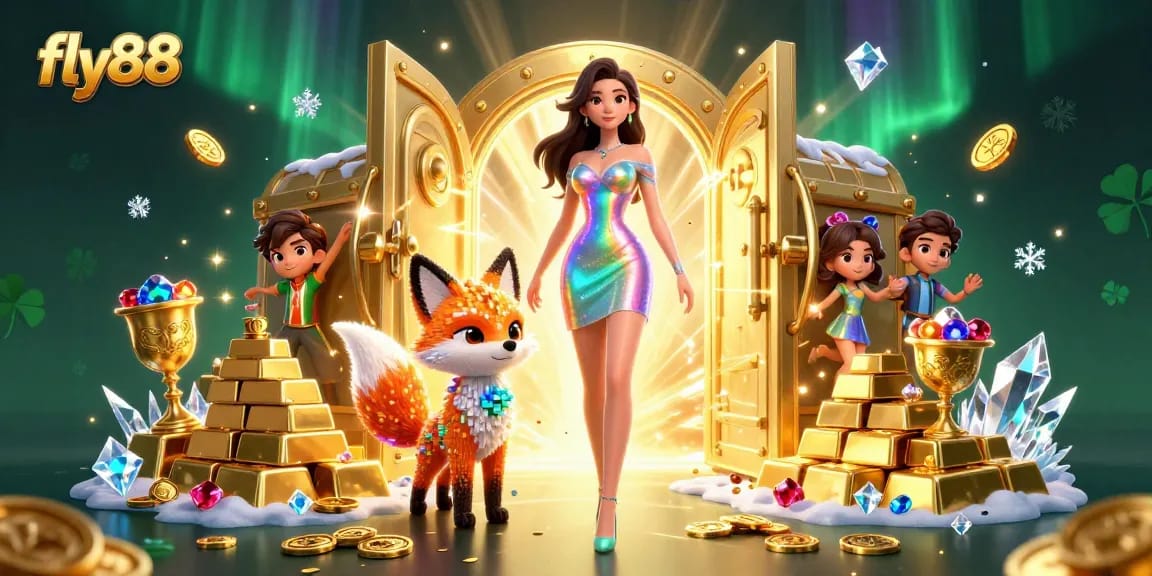 Experience thrilling wins at fly88 with a dazzling casino-inspired 3D illustration featuring vibrant jewels and gold.