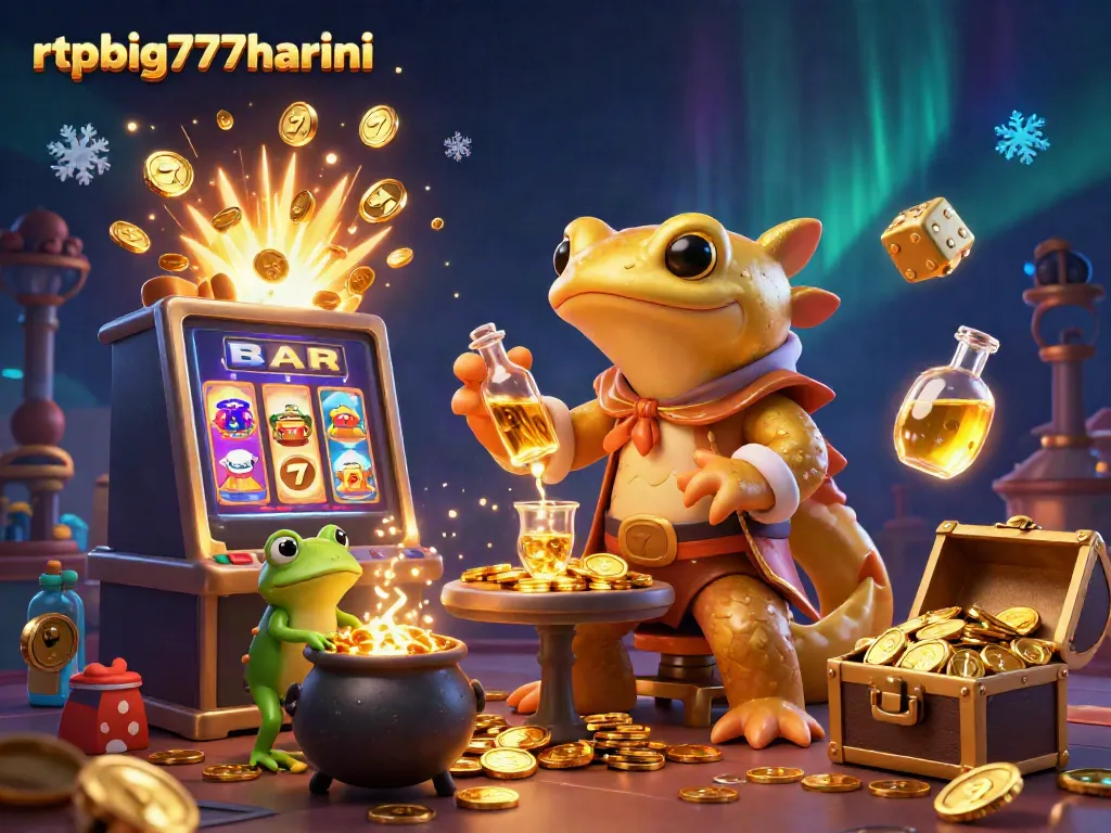 Experience exciting gold transformations at rtpbig777hariini with a vibrant slot machine jackpot scene.