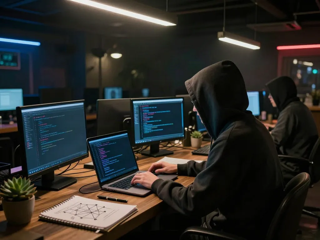 The hidden wiki directory explored in a dark web café setting, showcasing a user interacting with .onion links on their laptop, surrounded by a cyberpunk environment.