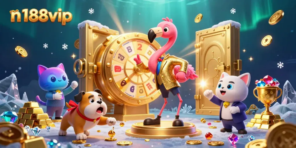 Spin to win at n188vip with a vibrant game show scene showcasing excitement and gambling elements.