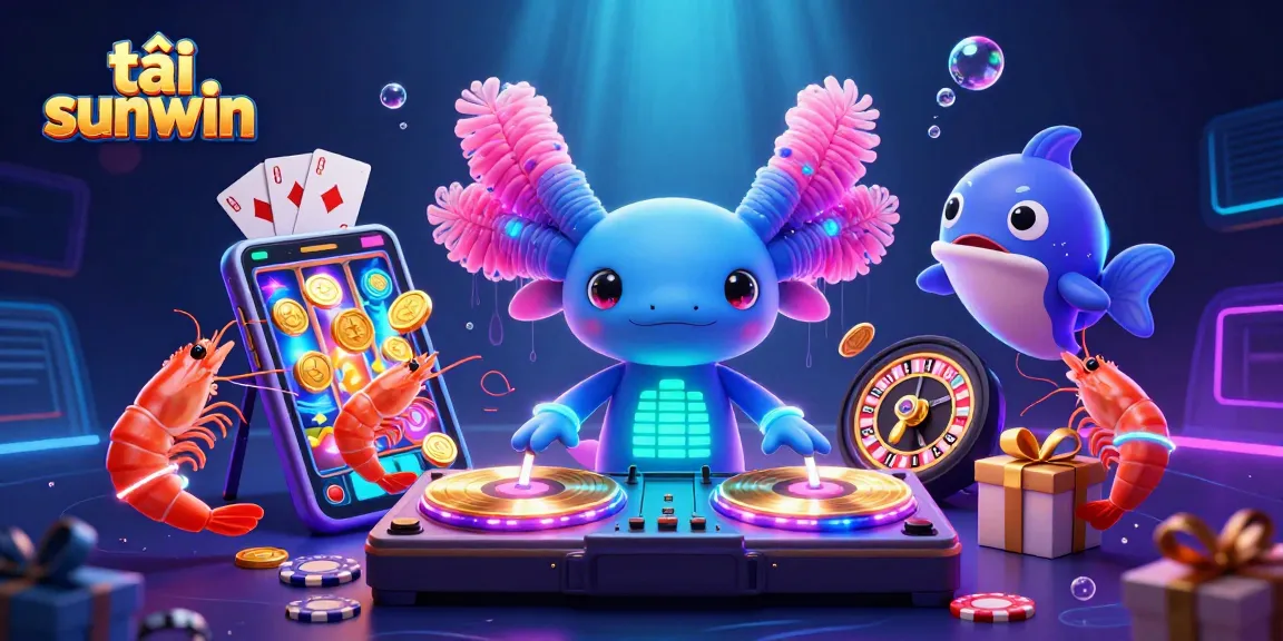 Spin and win with tải sunwin featuring vibrant characters and energetic casino elements in a dynamic underwater scene.