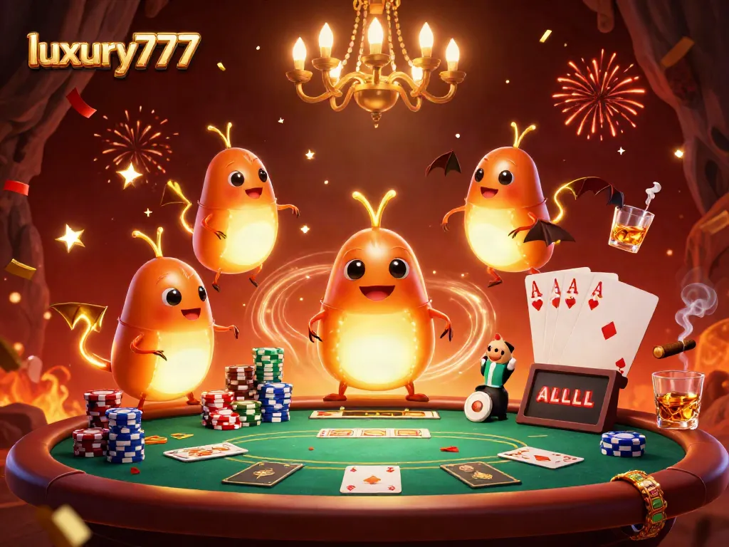 Experience luxury777 with a thrilling casino scene featuring glowworms and vibrant poker elements.