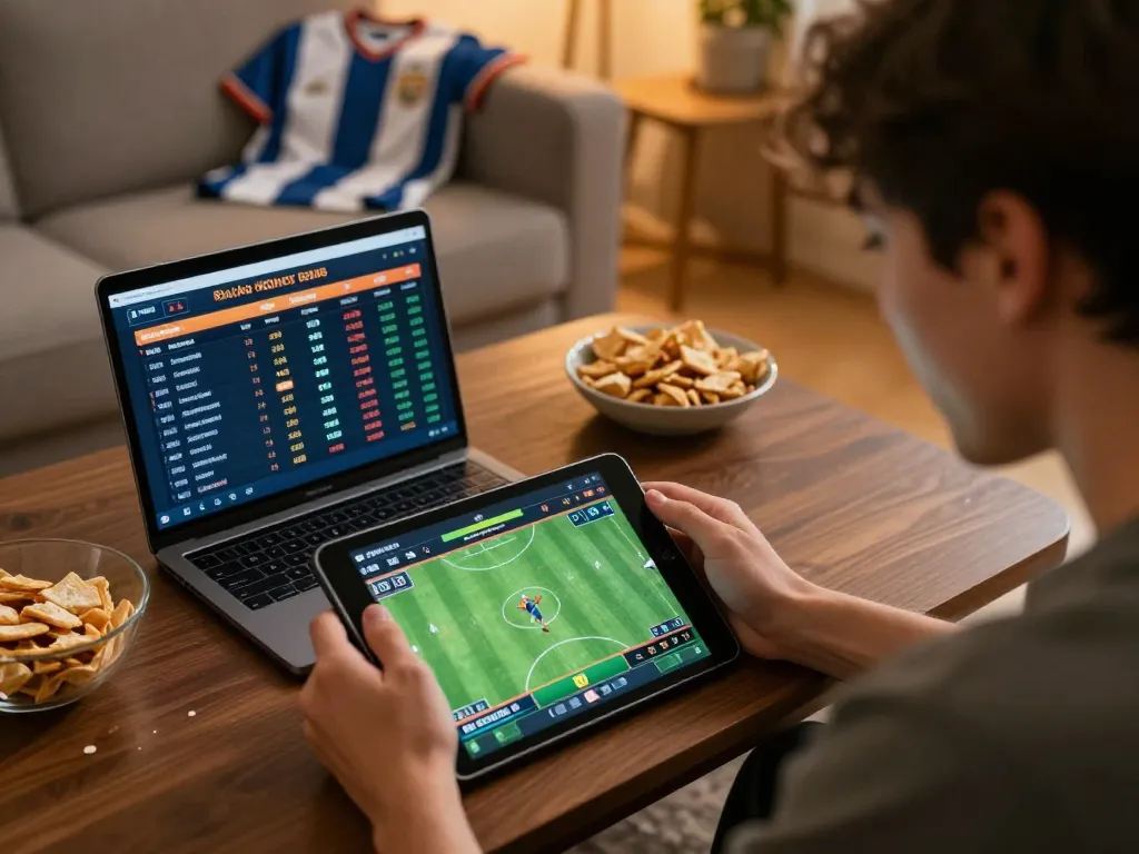 Fun88 sports betting action on tablet in cozy living room, highlighting excitement and strategy