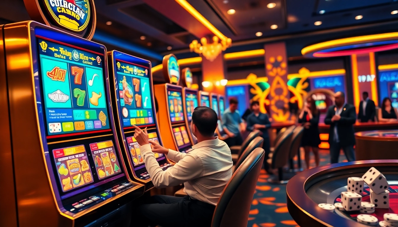 Experience the excitement of winning at qqmacan's vibrant slot machine, surrounded by colorful casino elements.
