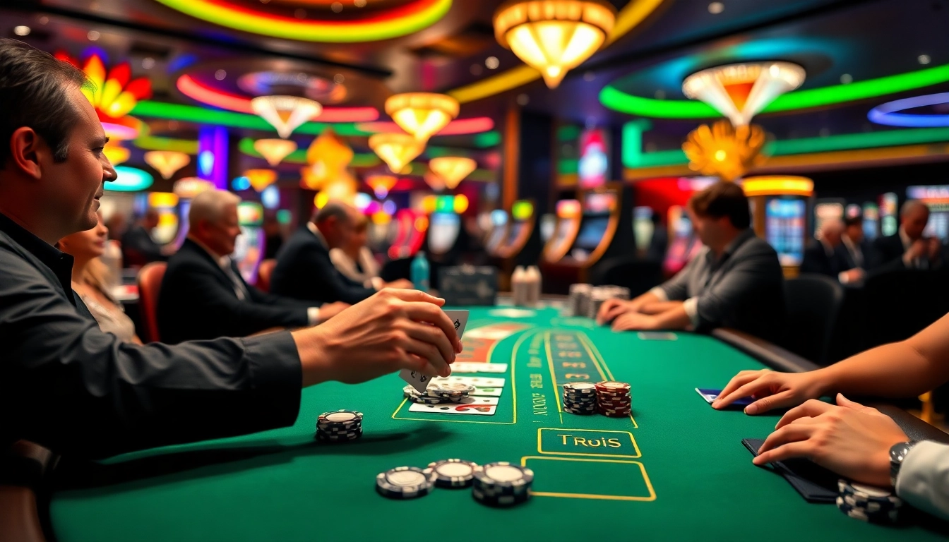 Engage in thrilling gameplay at this Blackjack Casino with players and cards in action.