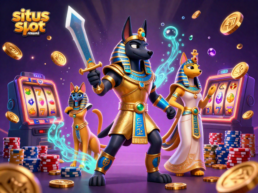 Spin the reels at sitios slot resmi with Anubis and Bastet in a thrilling casino setting.