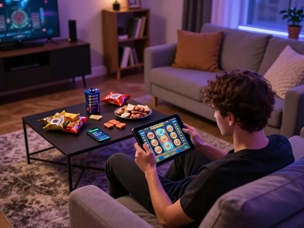 Engaging gameplay on slot online with a relaxed gamer using a tablet at home.
