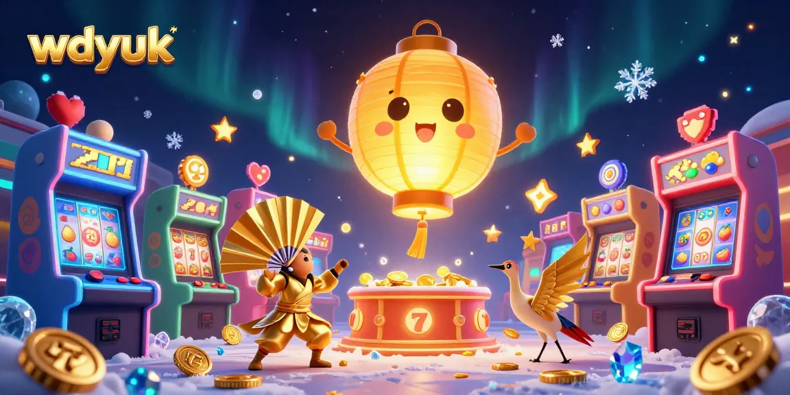 Experience vibrant casino action with wdyuk, showcasing golden lanterns and retro game machines.
