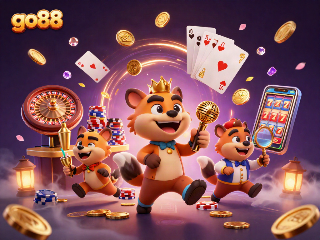 Engage with go88's vibrant casino atmosphere featuring hyenas in a dynamic comedy club setting.