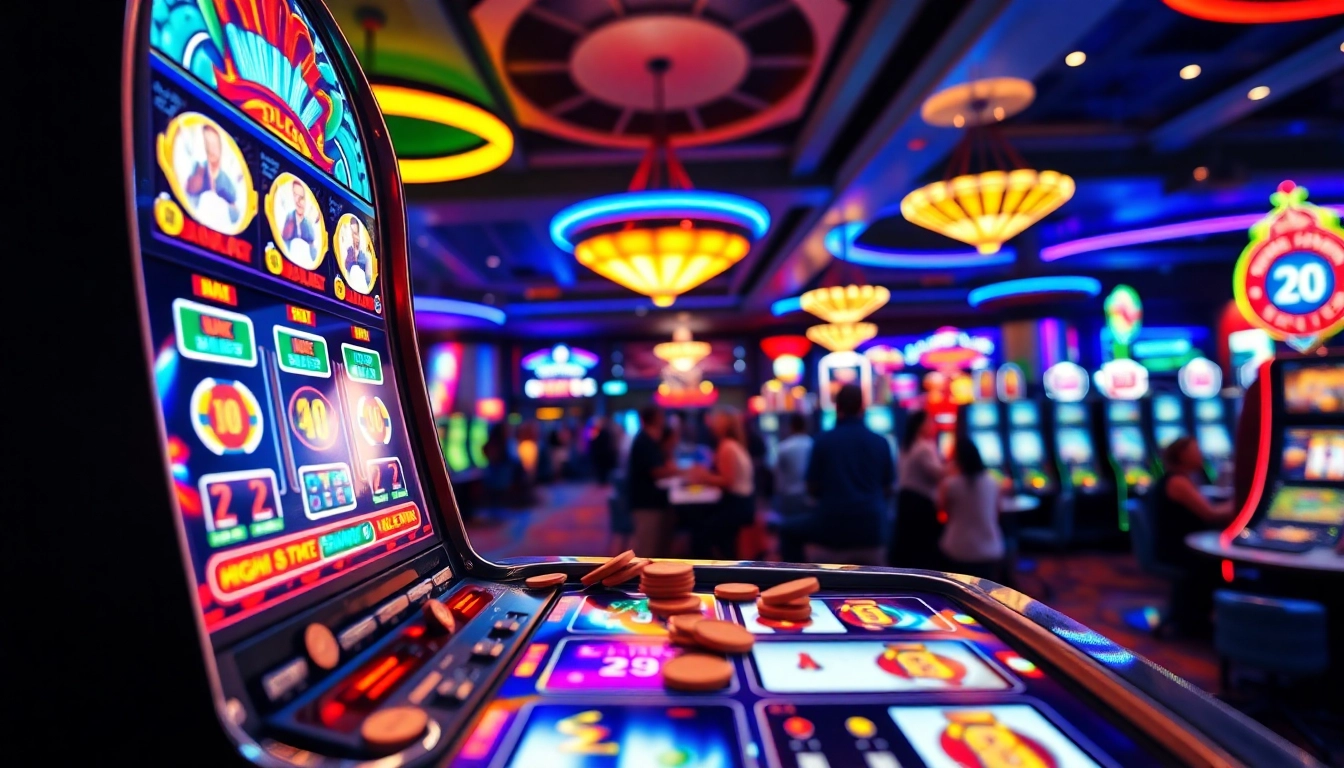 Slot deposit 5000 pada mesin slot yang ramai dengan pemain bersemangat di kasino.