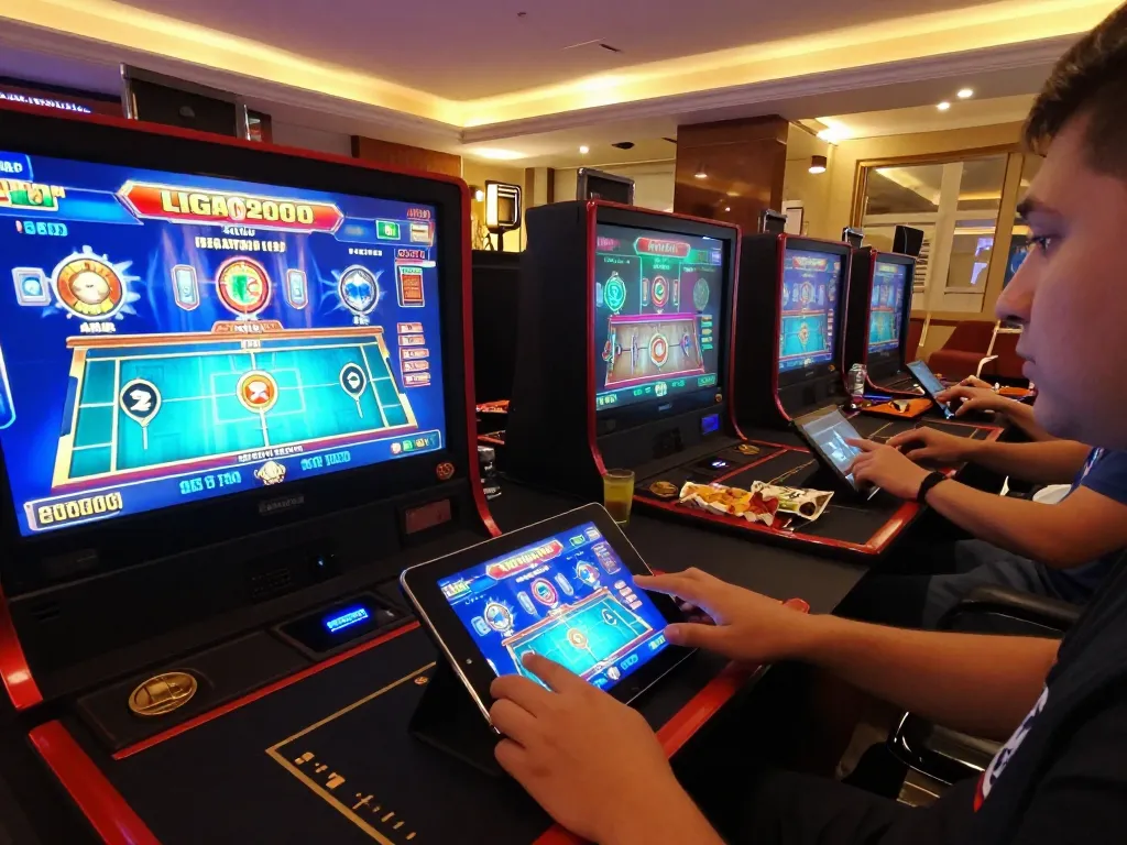 LIGA2000 player engaging with exciting online slots in a cozy gaming environment