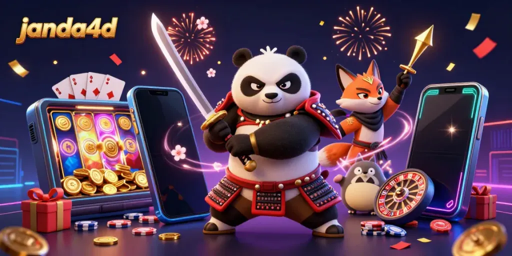 Bermain janda4d dengan panda samurai dan ninja rubah dalam atmosfer kasino penuh semangat.