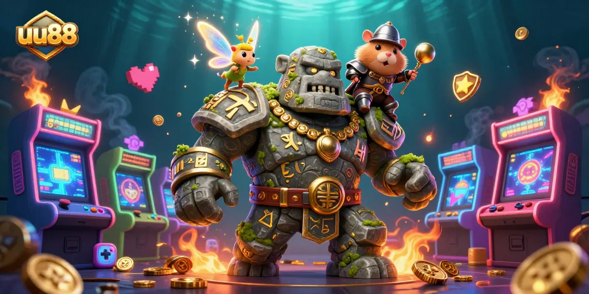 Experience excitement with uu88 as a magical golem and knight embark on a casino adventure.
