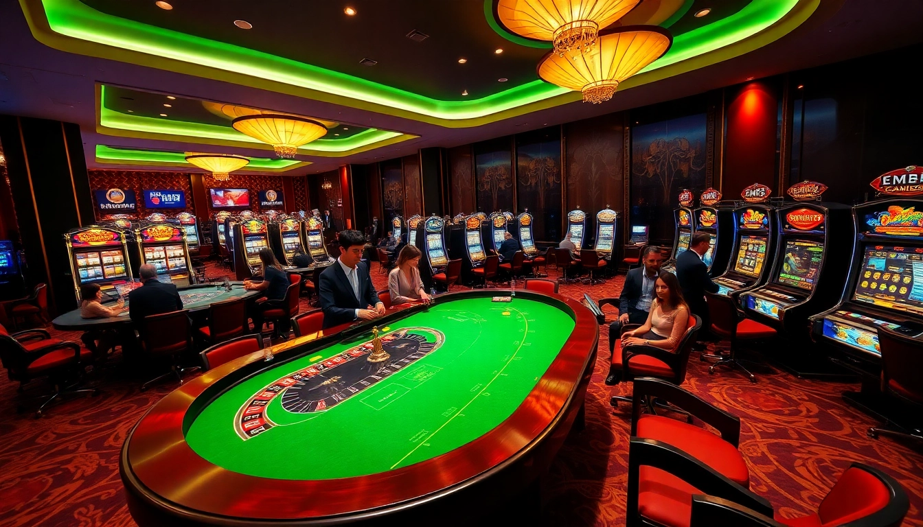 Excited players enjoy games at mm88 casino's vibrant roulette and poker tables.