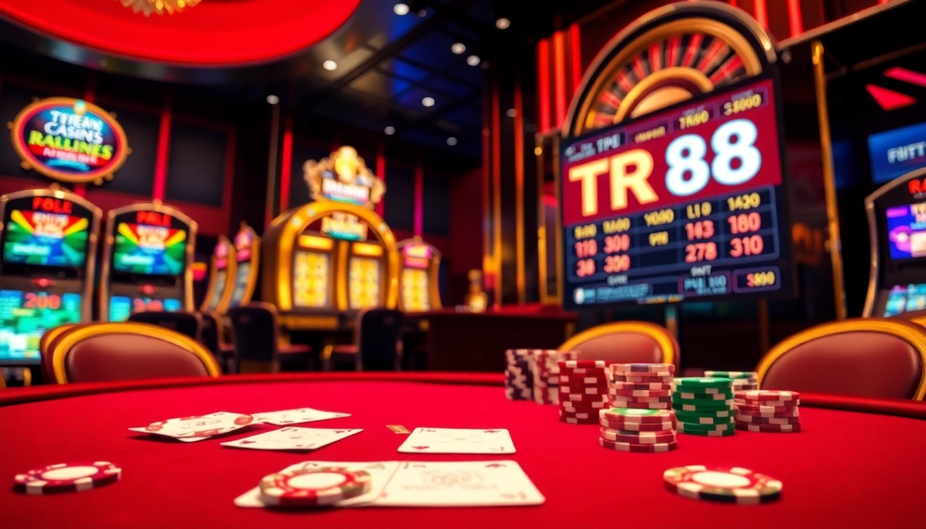 Engaging poker table scene showcasing TR88 strategy with vibrant casino elements.