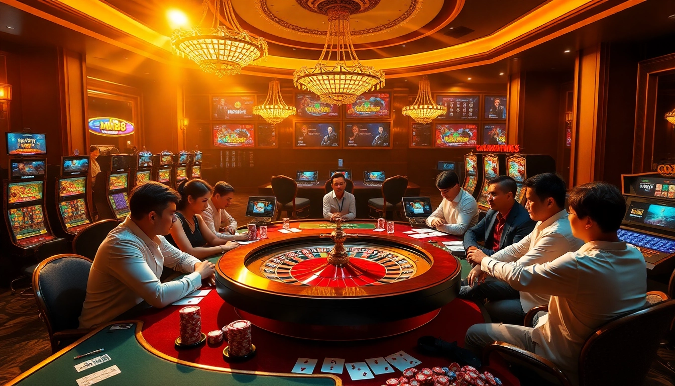 Experience the thrill of mm88 with diverse players at an elegant casino gaming table.