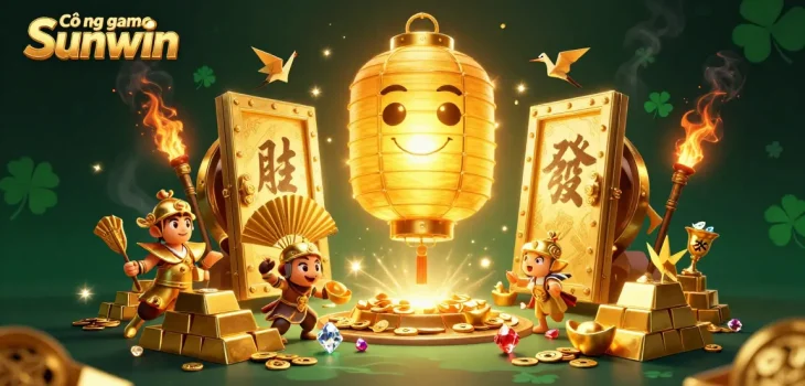 Cổng game Sunwin showcases a vibrant 3D casino scene filled with golden treasures and lively characters, representing an exhilarating gaming experience.