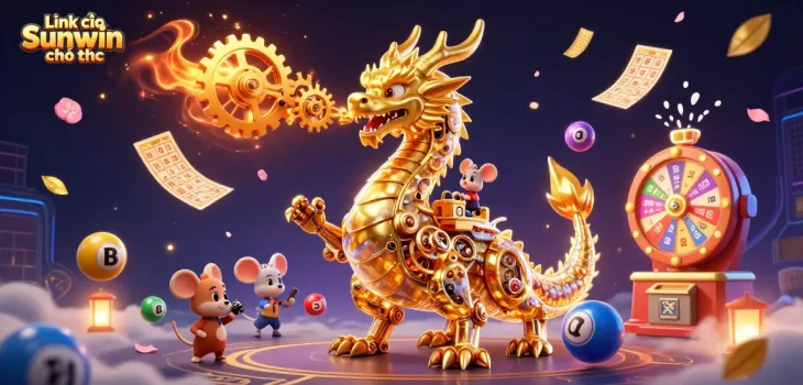 Win big with Link vào Sunwin chính thức featuring a dynamic 3D casino scene of colorful elements.
