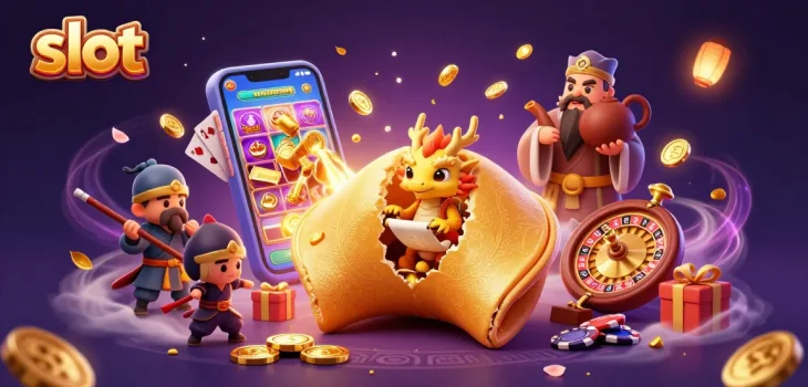 Experience thrilling slot action with a colorful slot game, golden coins, and dynamic characters.