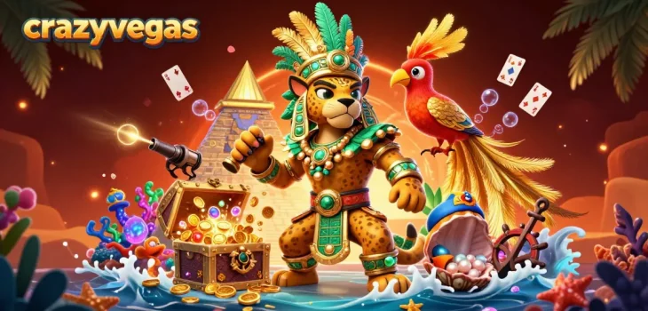 Win big at crazyvegas with an ultra-detailed scene showcasing Mayan-themed casino elements.