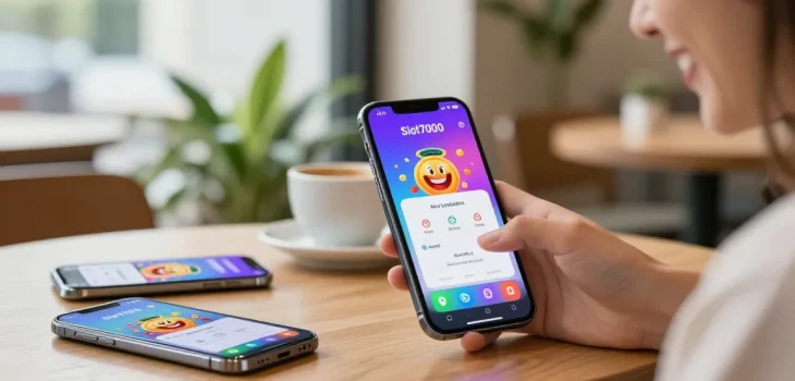 Experience seamless access with the Slot7000 app on mobile devices in a vibrant cafe.