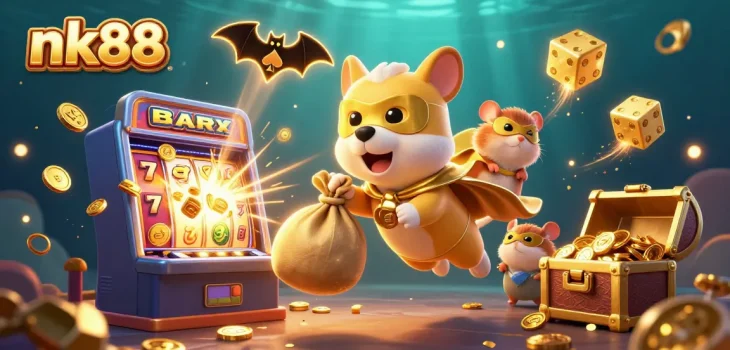 Join the action at nk88 with an exciting casino adventure showcasing gold coins and jackpot excitement!