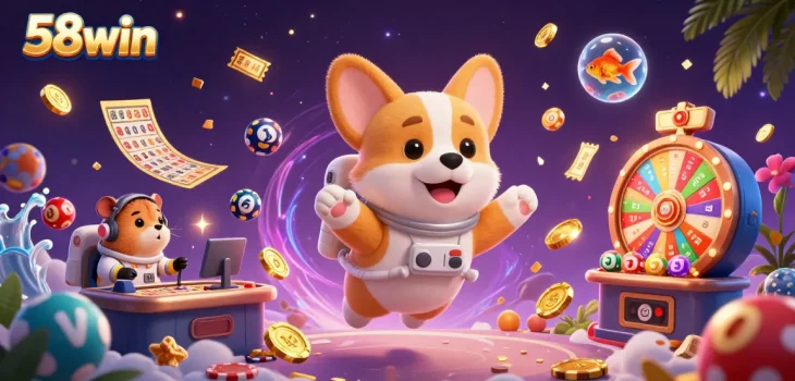 Experience thrilling gambling fun at 58win with a vibrant casino scene featuring animated characters.