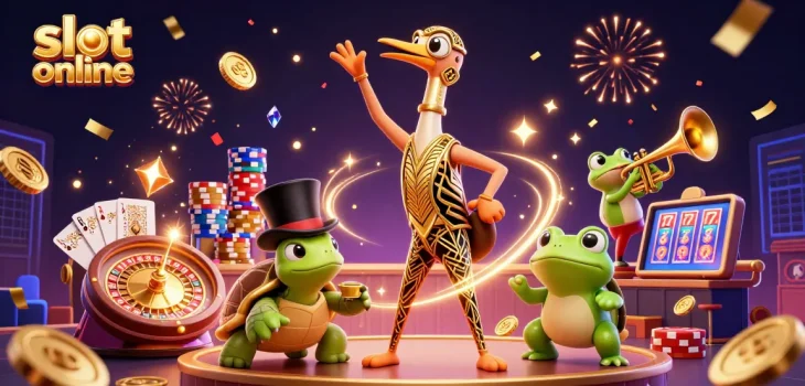 Putar slot online dengan karakter unik dan elemen permainan kasino yang menarik.