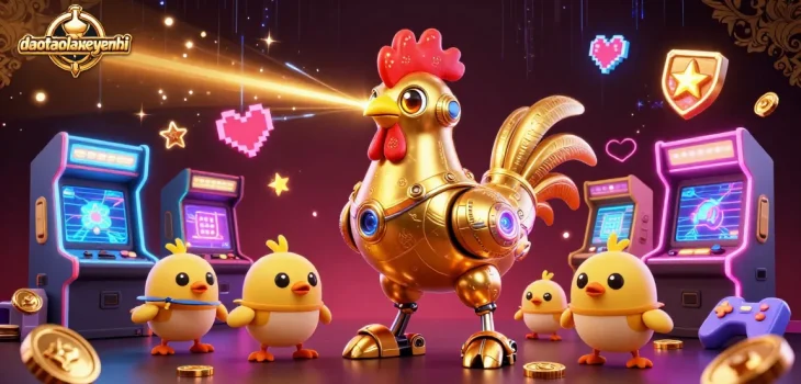 Engage in thrilling 3D gaming with daotaolaixeyenbai's colorful casino-themed robots.